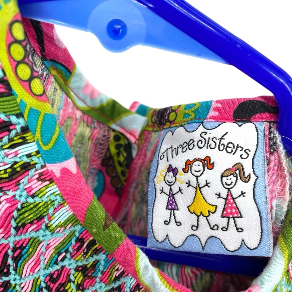Three Sisters Colorful Paisley Smocked Bishop Cotton Dress - Picture 4 of 8